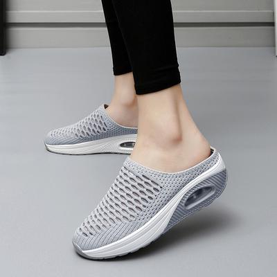 Damen hohle Mesh lässige Halbschuhe Frühling und Sommer Fly-Woven Schuhe Ein-Pedal Mutter Walking Netzschuhe Übergröße Damen Hausschuhe