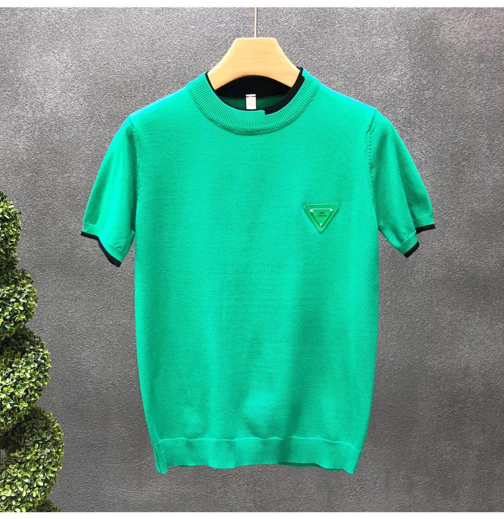 Men's Trendy White Knitted Ice Silk Short-Sleeve Sweater T-Shirt