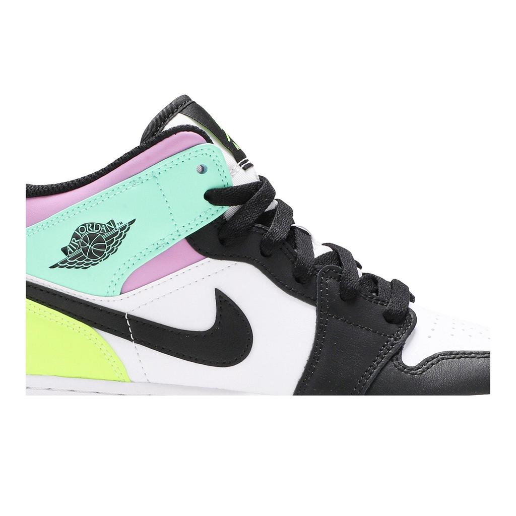 Air Jordan 1 Mid Grade School 'Pastel' (Unisex) White / Volt / Green Glow / Black Kids' Basketball Shoes 554725 175