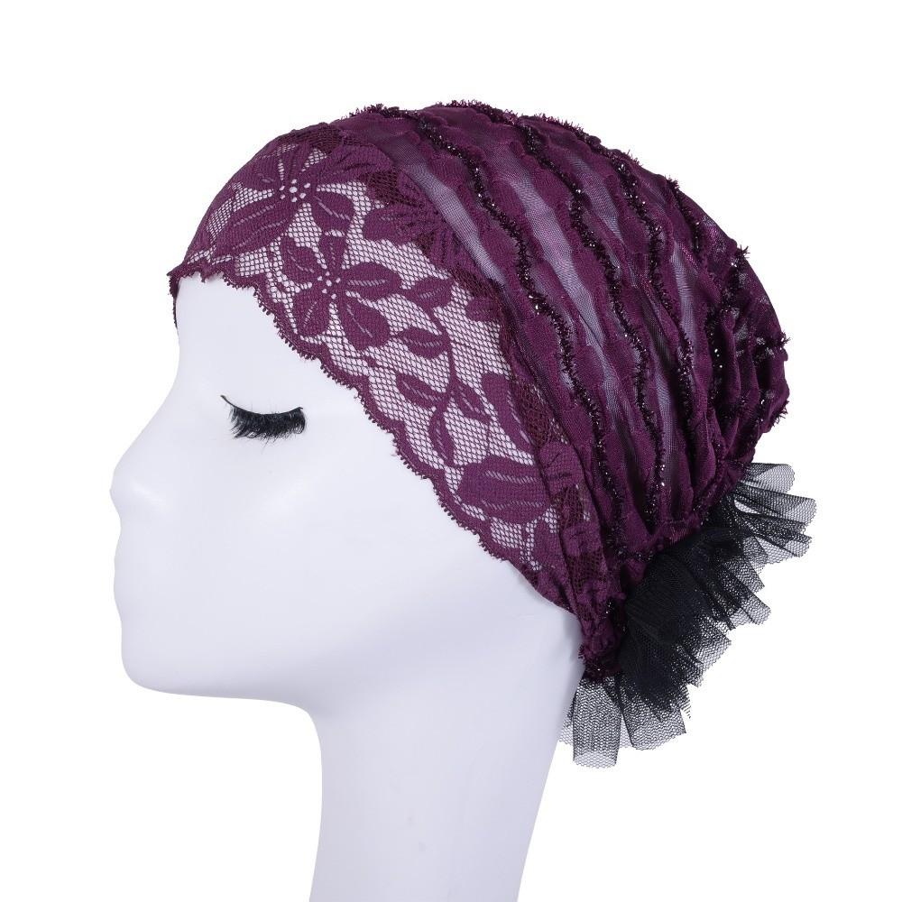 

Lace Flower Bonnet Hat Full Coverage Postpartum Cap Fashion Head Wrap Cap Women Headwear фиолетовый