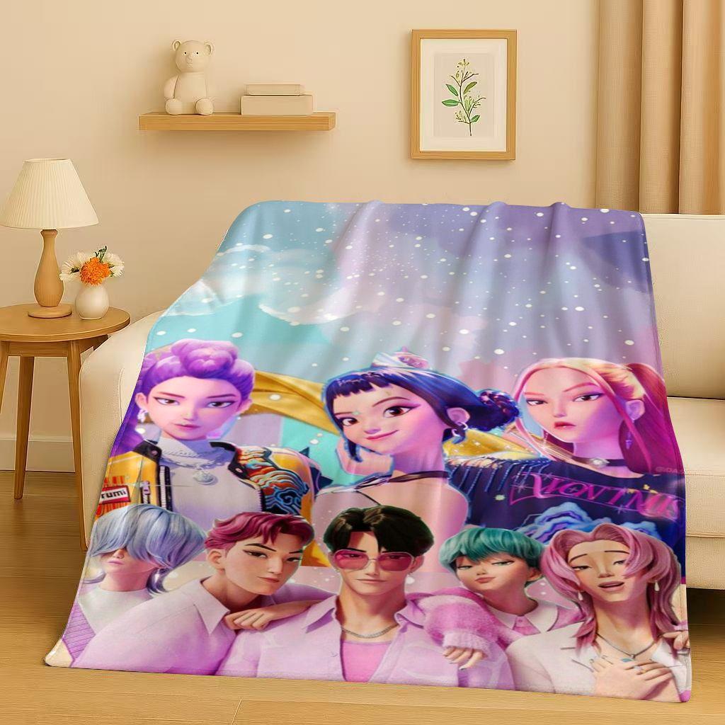2026 Neue Cartoon Kpop Dämonenjäger Zoey Rumi Mira Musik Flanelldecke, Ultraweiche Plüschdecke für Zuhause Schlafzimmer Bett Sofa Abdeckung