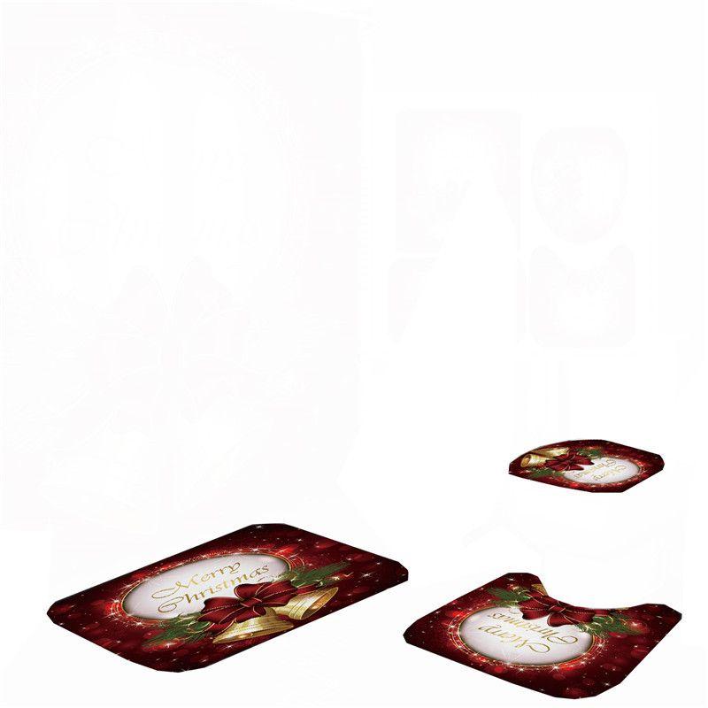 Festive Christmas Shower Curtain And Bathroom Mat Set With Waterproof Material