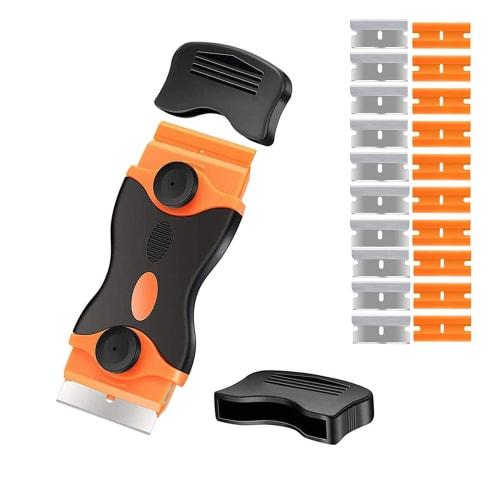 Samcos Sticker Remover, Glass Scraper, Pocket Scraper, Safety Scraper for Glass Stain Removal, Cleaning Glass, and Wall Scrapers (Includes 10 Plastic
