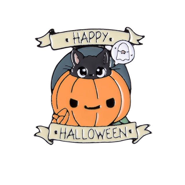 Trendy Halloween Pumpkin & Cat Brooch: Unique Holiday Clothing Accessory