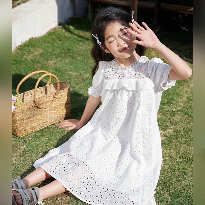 LUSON Girls  Sweet Puff Sleeve White Princess Dress 130