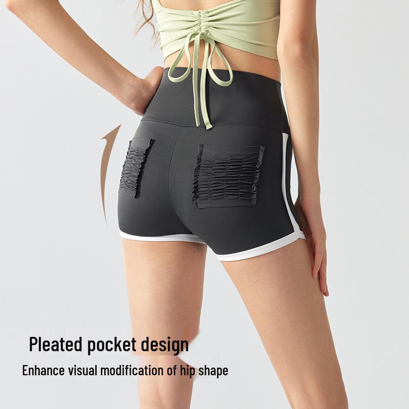 Color-Block High-Waisted Butt-Lift Yoga Shorts with Pockets for Running, Tennis, and Fitness - Women's Summer Outerwear