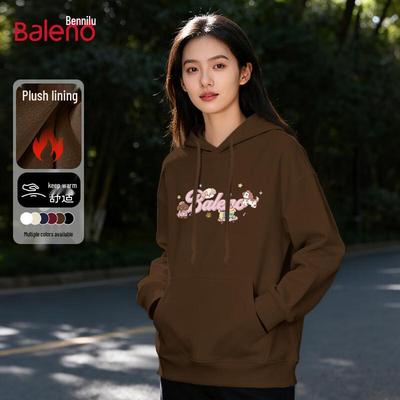 Baleno Women's Fleece-Lined Cartoon Print Hooded Sweatshirt