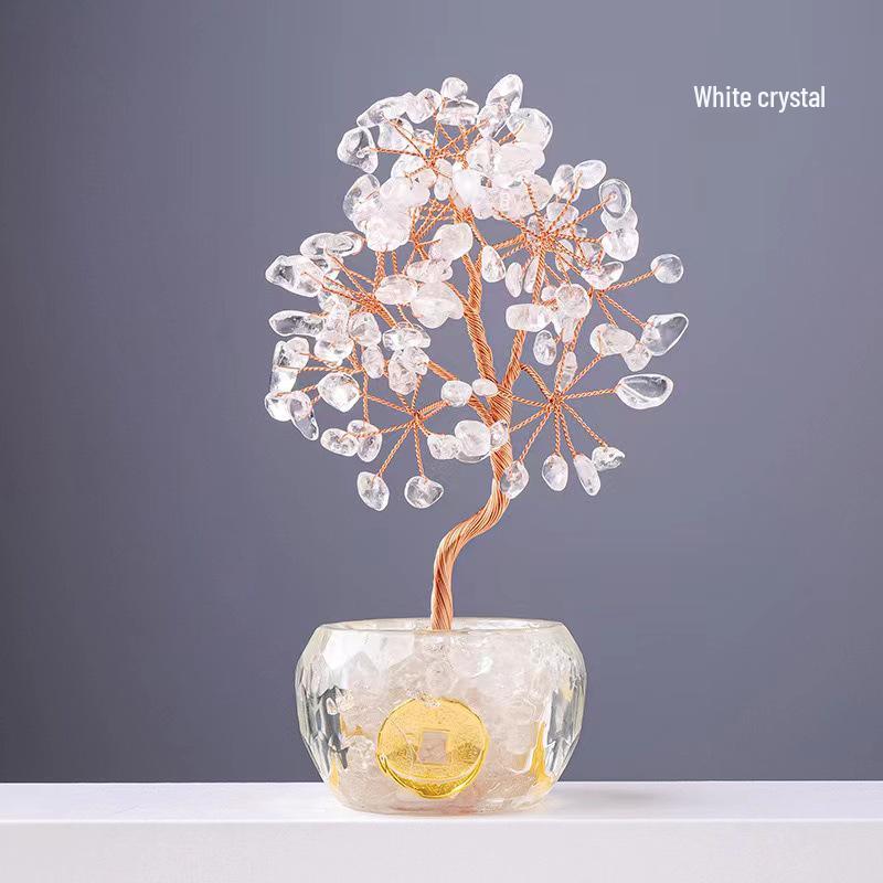 Natural Crystal Money Tree for Wealth & Prosperity - Decorative Ornament for Home, Office, or Desk