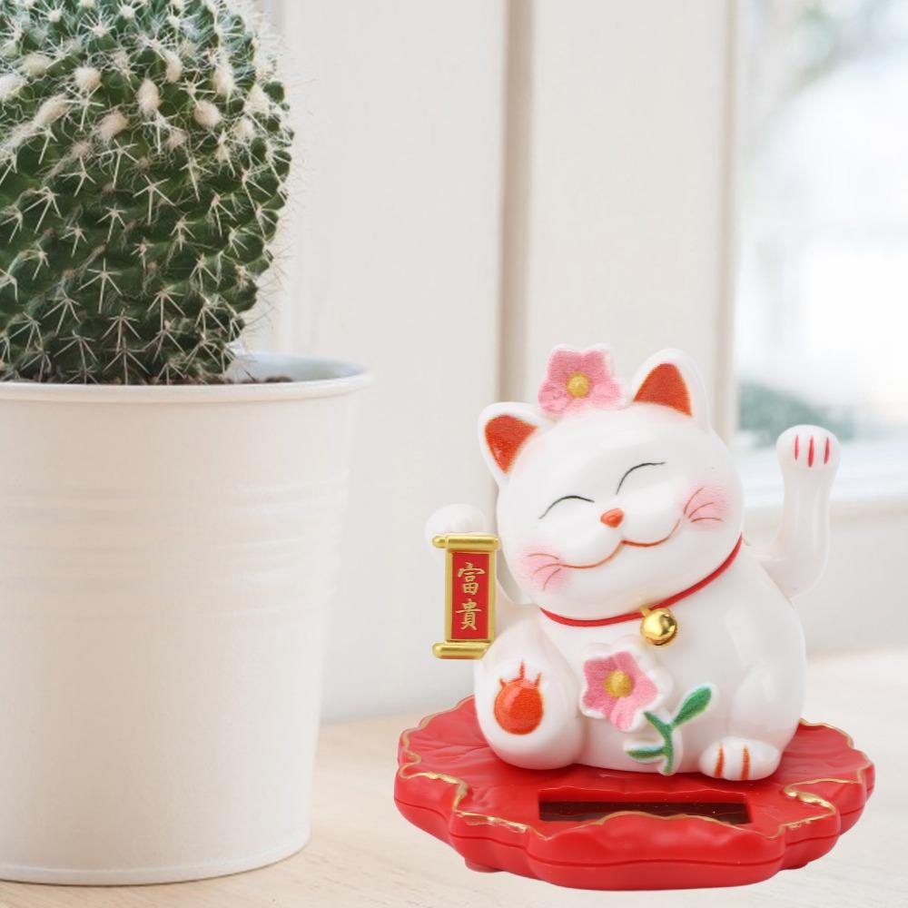 3in Fortune Maneki Neko Statue Light Operated Lucky Cat Decor Office Desk Decorative Figurine