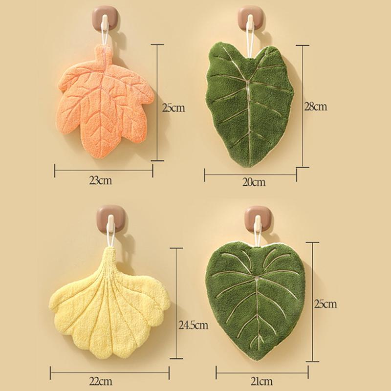 1 Piece Of Leaf Coral Fleece Hand Towel Thick Absorbent Towel Hangable Long-Lasting Soft Handkerchief Kitchen Dish Towel