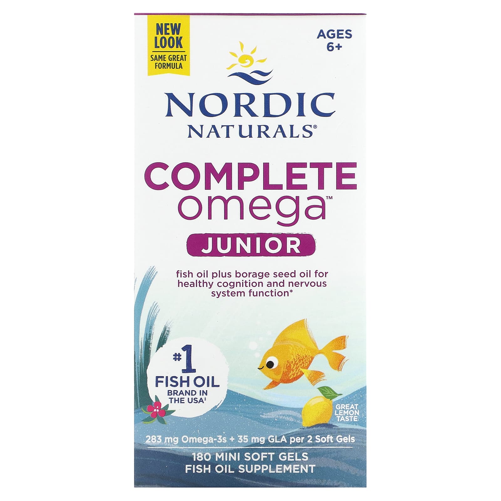 

Complete Omega Junior, Ages 6-12, Lemon, 180 Mini Softgels