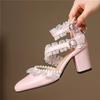 Fashion 2025Spring Summer New Ladies Heels Lace Princess Mary Jane Cute Lolita Shoes Party High Heel Buckle Women Pumps Pink Black White