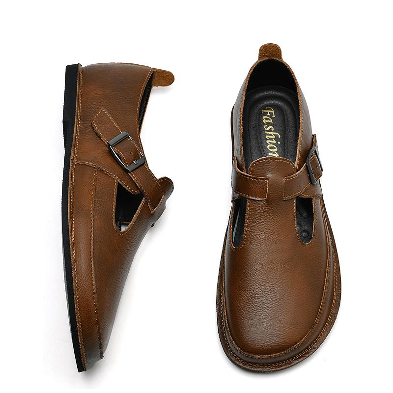 Fashion Male Handmade Casual Shoes Men's Genuine Leather Sandals Breathable Soft Sole Flats Slip-On Summer Beach Walking Shoes for Men