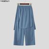 INCERUN Pantaloni Lunghi Casual da Uomo Vintage a Vita Elastica con Strati Irregolari