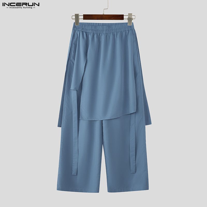 INCERUN Pantaloni Lunghi Casual da Uomo Vintage a Vita Elastica con Strati Irregolari