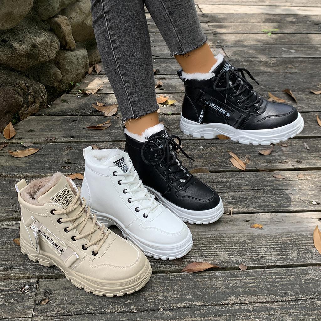Fashion Women Fashion Ankle Boots 2025 New Casual Trend Designer Shoes Women High Top Lace-up Luxury Snow Boots Women Zapatos De Mujer