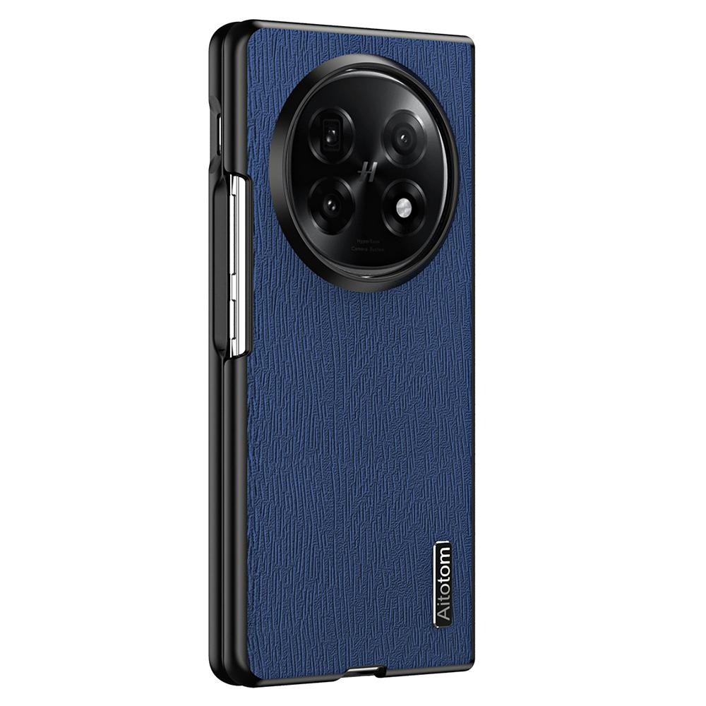 

For Oppo Find N5 5G Case Wood Texture PU Leather Coated PC TPU Phone Cover Blue