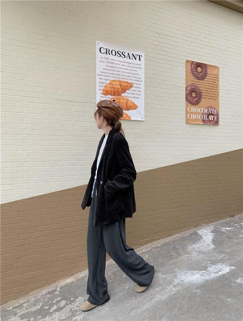 145cm Petite Women's High-Waisted Gray Wide-Leg Pants - Versatile Soft Autumn/Winter Casual Sportswear