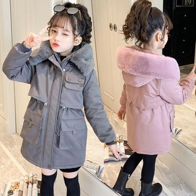 Winter Little Girl Cotton Jacket Girl's Plush Thickened Coat Velvet Keep Warm Jacket for Girls Parka Snowsuit Hooded Teenagers Children Outerwear
