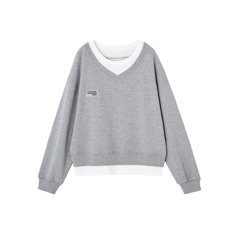 Demana Women's Color Block Faux Two-Piece Spliced Round Neck Sweatshirt