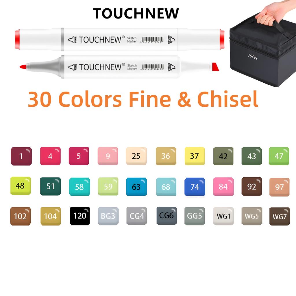 TOUCHNEW Alcohol Markers Soft Brush,Dual Tip Fine&Chisel / Brush&Chisel Art Markers Set for Adult Artists Drawing Coloring