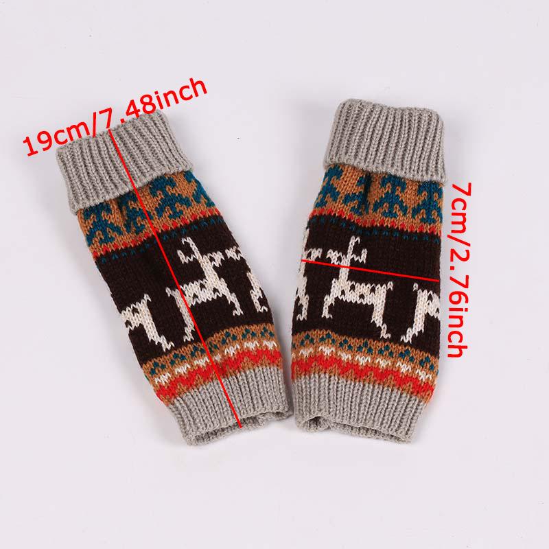 WTEMPO 1Pair Christmas Deer Pattern Knitted Gloves Couple Halloween New Half-finger Mittens Soft Colorful Warm Gloves