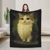 Meowl Gatto Gufo Meme di Tendenza Coperta Divertente Brainrot Coperta Plaid in Flanella Decorazione da Viaggio in Aereo Copriletti Traspirante