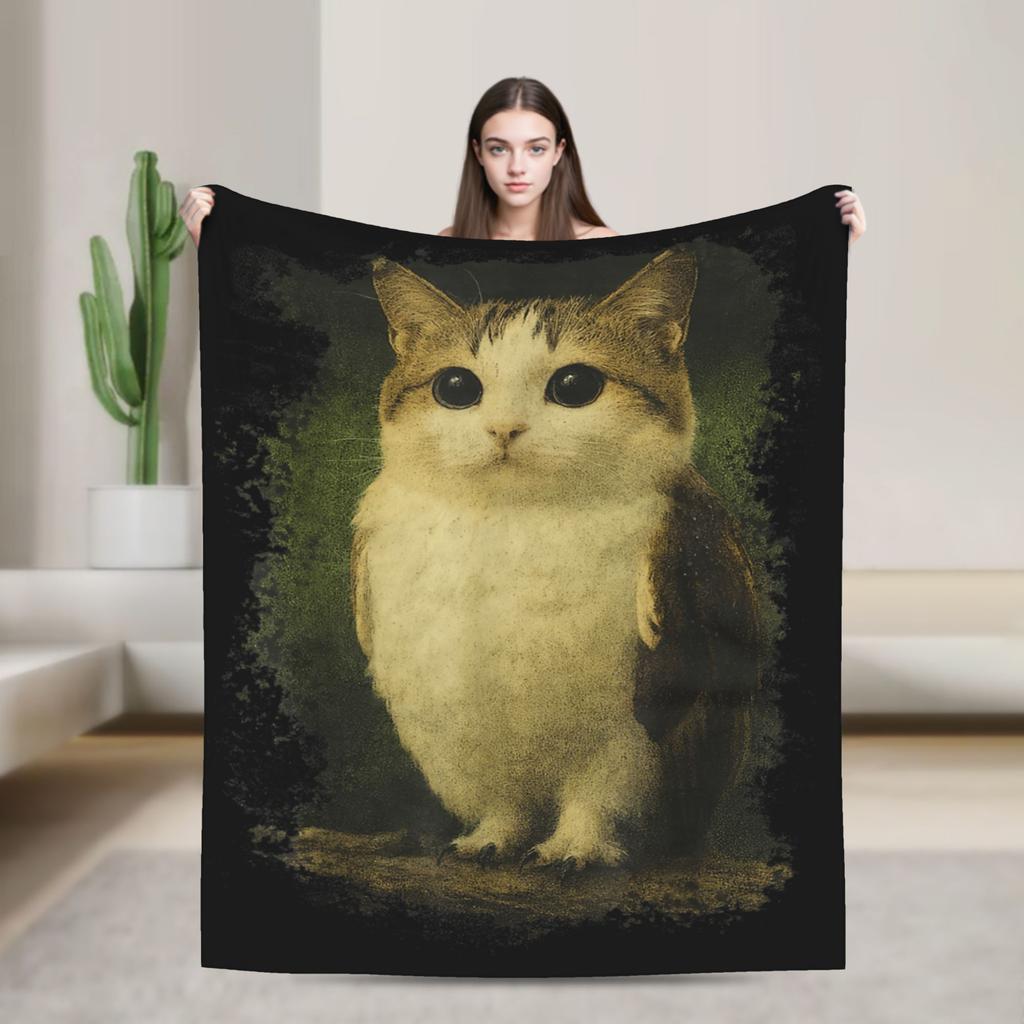 Meowl Gatto Gufo Meme di Tendenza Coperta Divertente Brainrot Coperta Plaid in Flanella Decorazione da Viaggio in Aereo Copriletti Traspirante