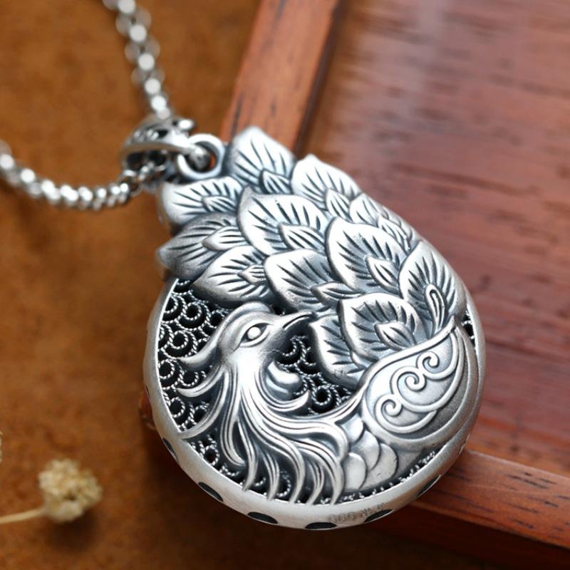 Peacock Retro Double Sided Pendant Pendant Female Long Necklace Pendant