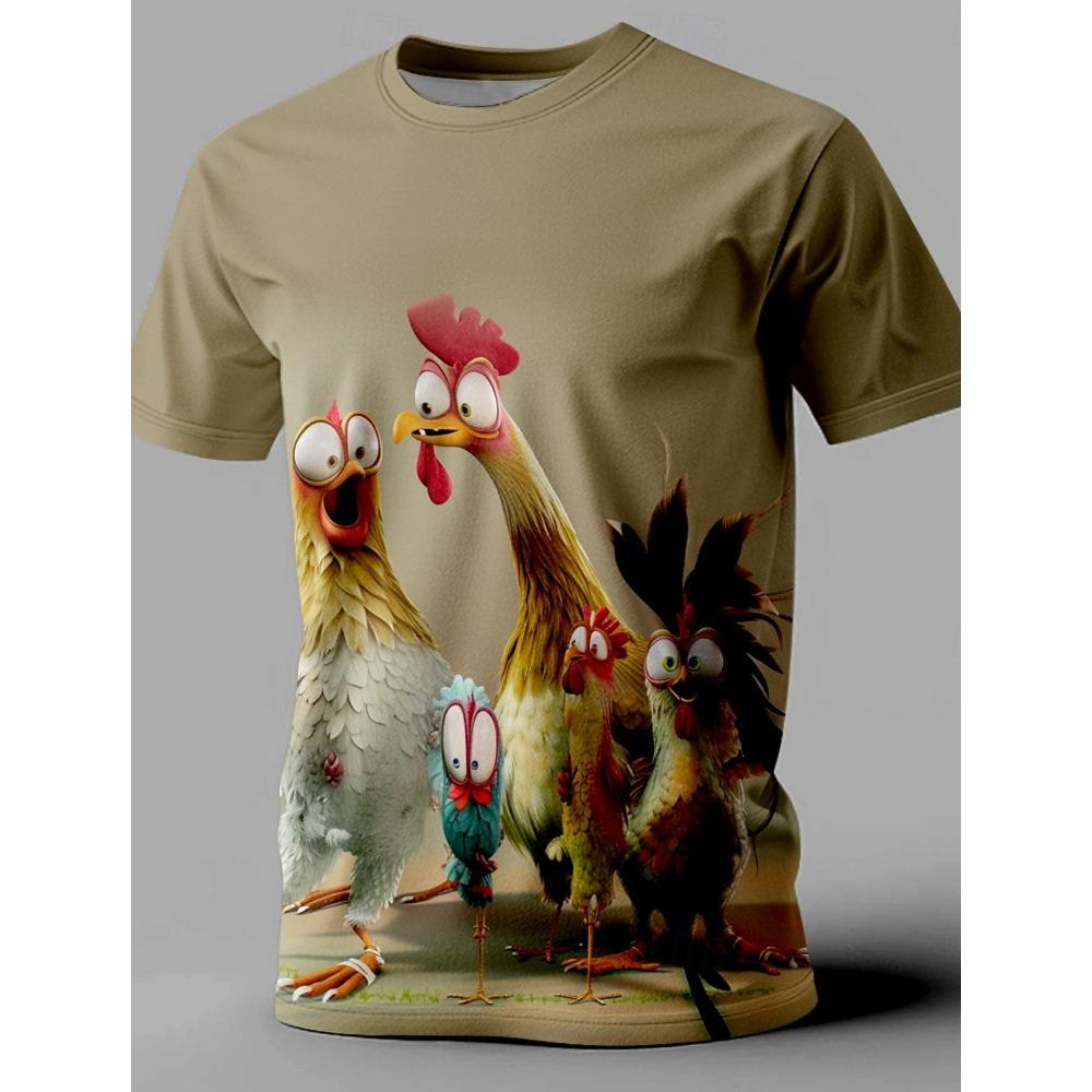 

Summer new men s fashion casual simple short-sleeved T-shirt comfortable breathable fun little chicken print short sleeve XL