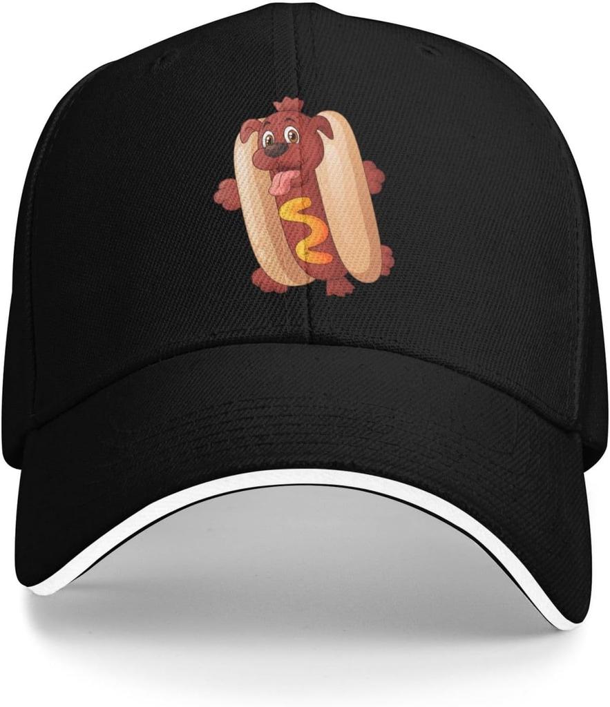 Hot Dog Puppy Cartoon Graphic Baseball Cap Polyester Adjustable Outdoor Golf Style
