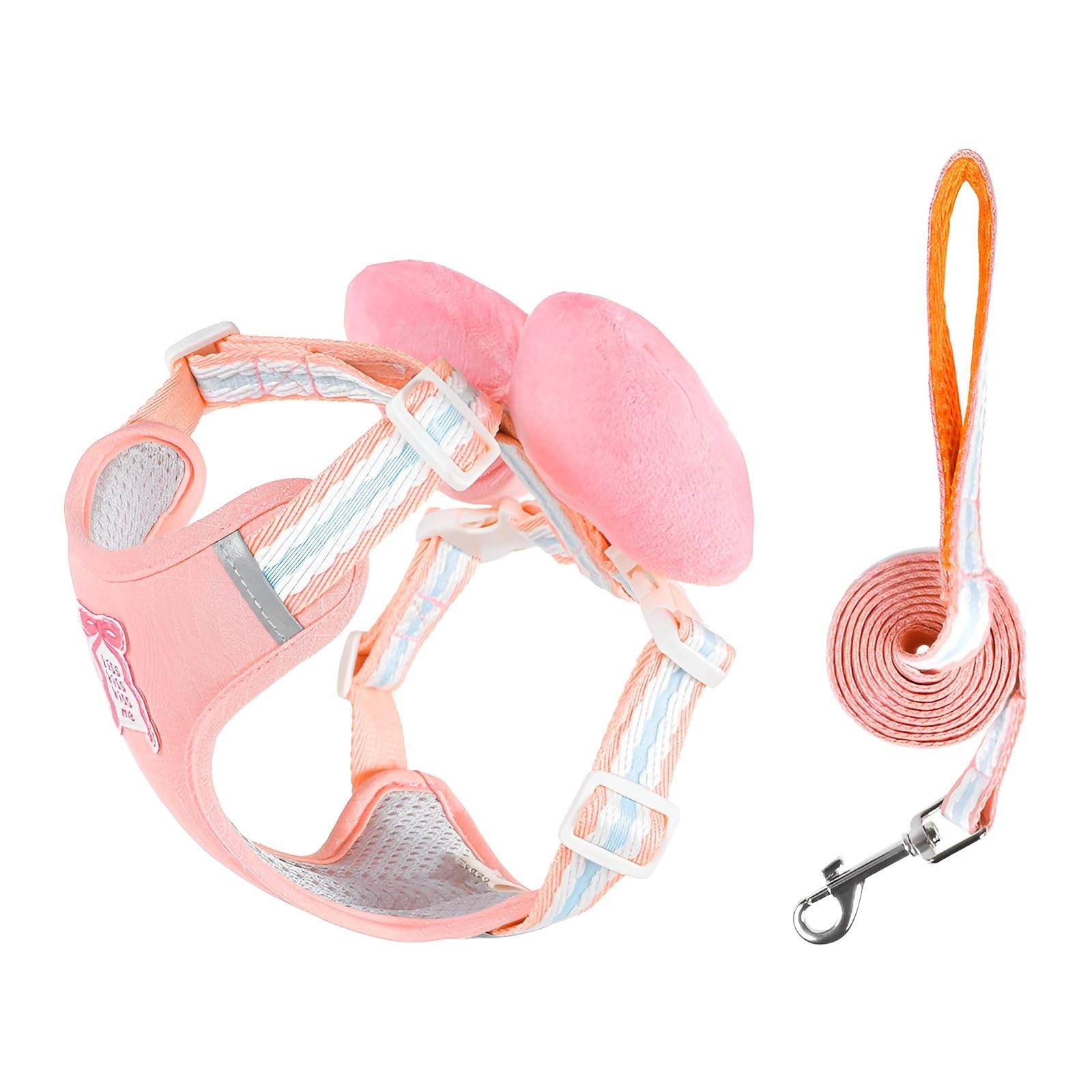 

GIIPET Dog Harness with Cute Ribbon and Lead Easy to Stays Mesh Closure for Stuffy Perfect for Walks and Outings for Small and Medium Dogs M Set, рожевий