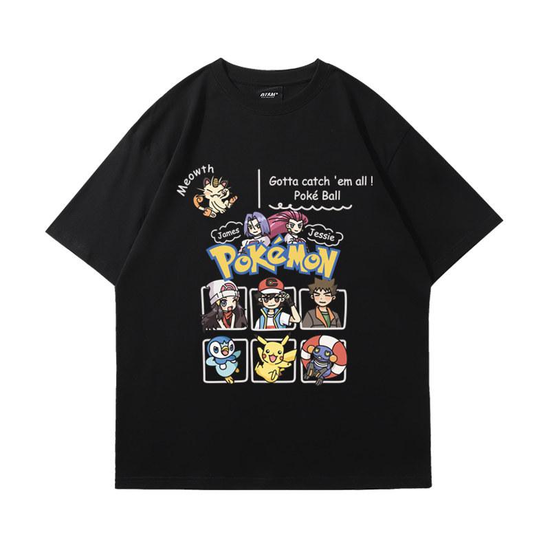 Tričko s krátkým rukávem na téma Pokémon, společný produkt pro muže i ženy, s kreslenou postavou Pikachu v létě
