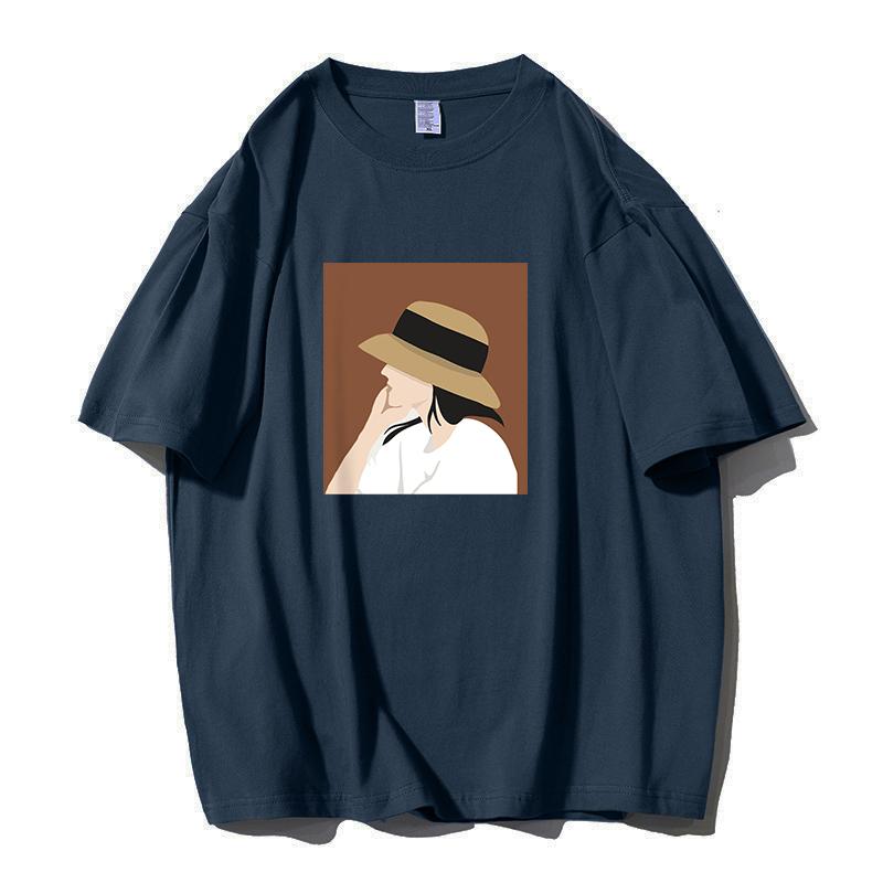 Shellsuning Summer 100% Cotton Soft Printed T-shirts Women 2023 New Fashion Simple O-neck Basic Harajuku Tees Casual Girl Top Female All-match Tops