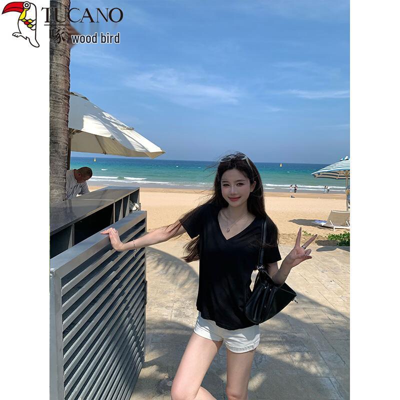 Women s Summer Slim Fit V-Neck Short Sleeve T-Shirt 2XL