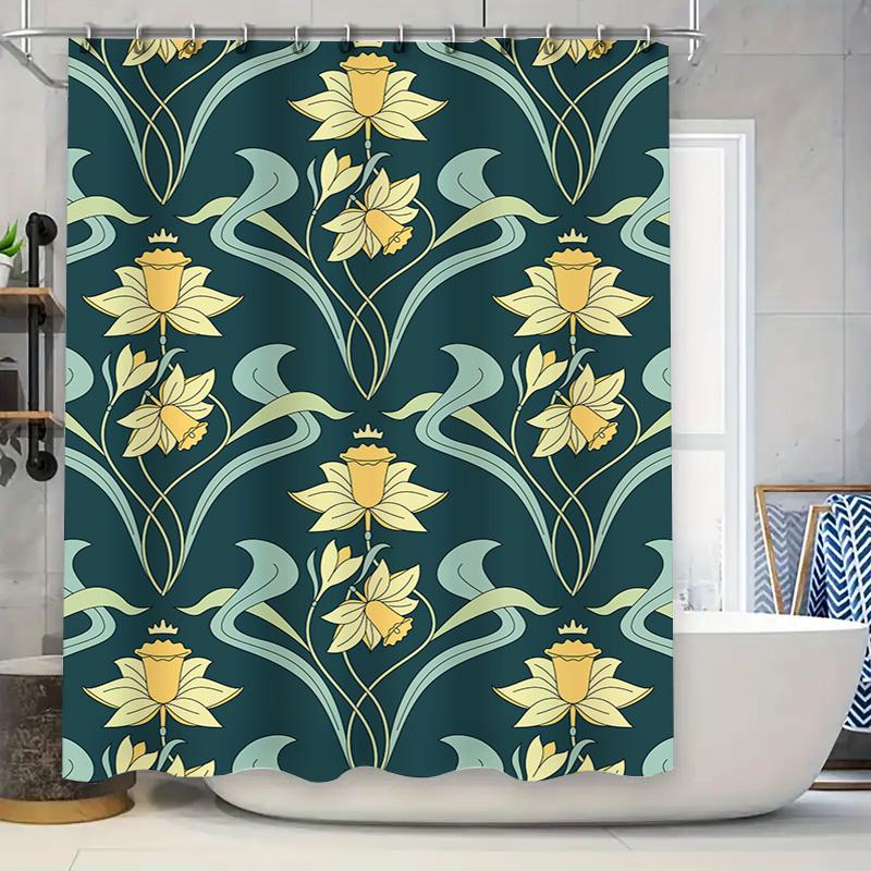 

Classic Green Floral Shower Curtain Set Decorate Your Bathroom With Style W60H190(CM)-1 Pcs