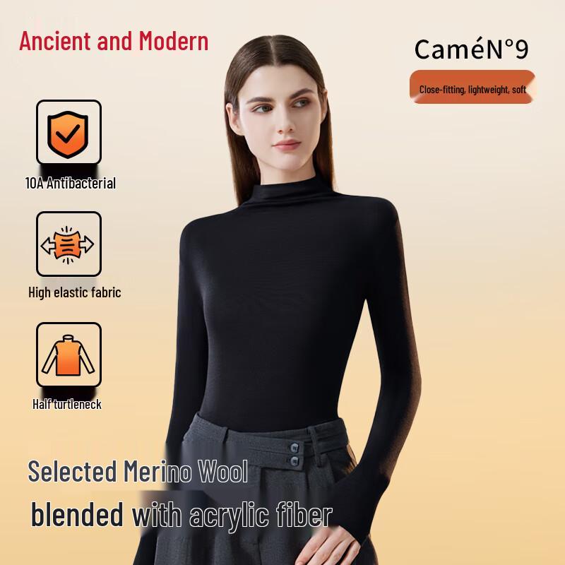 

GUJIN Women s Acrylic Wool Blend Mock Neck Thermal Top One Size