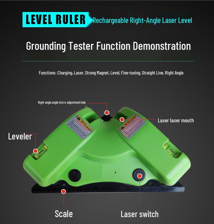 High Precision Infrared Multi-functional Laser Level 90° Right Angle Ruler