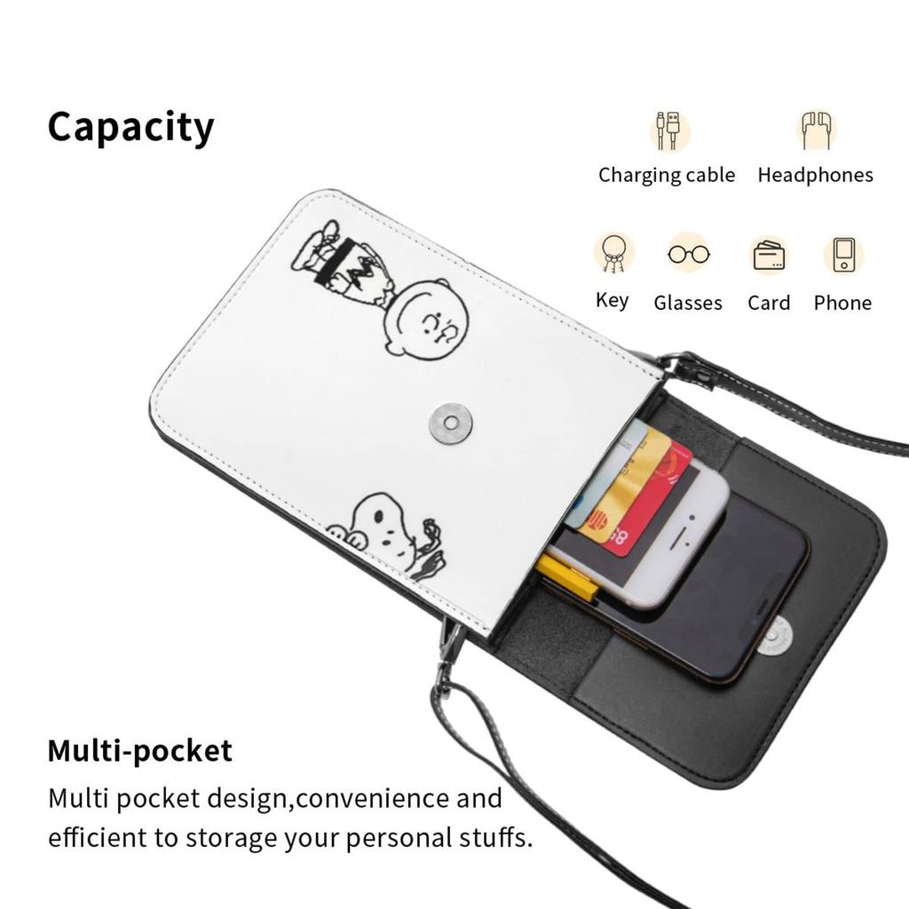 Snoopy Genuine Leather Smartphone Pouch Shoulder and Mini Popular Crossbody Bag [JMI] Bag, Thin, Women's Men's Pouch, Wallet,