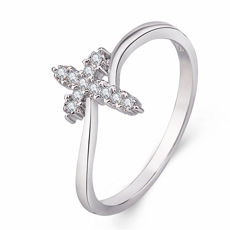 Geometric Cross Stunning Ring With Inlaid Zirconia Stones Engagement Gift For Couples Fashionable Hand Accessory European Am And