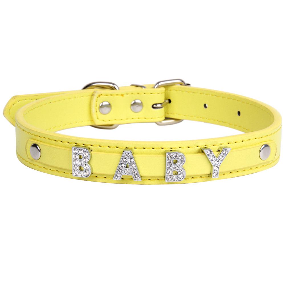 Glowing Rhinestone Pet Collar: PU Leather DIY Name Necklace for Cats & Dogs