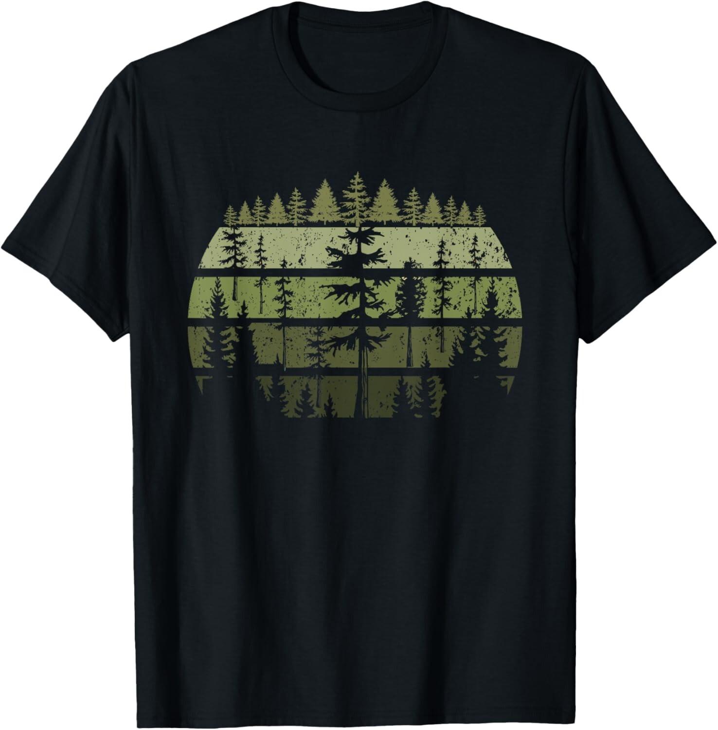 Retro Wildlife Trees Outdoors Nature Forest Vintage T-Shirt Mens Womens Tees Top 3XL