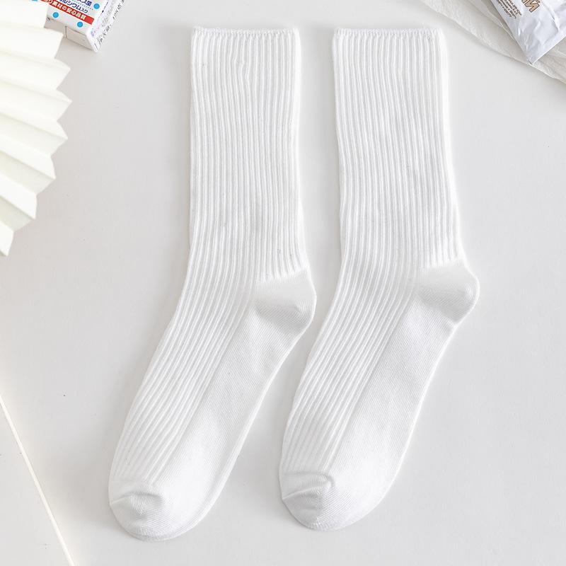 Trendy Mid-Calf Thin Socks - Black & White, Loose Fit, Japanese Style for Spring/Summer One Size