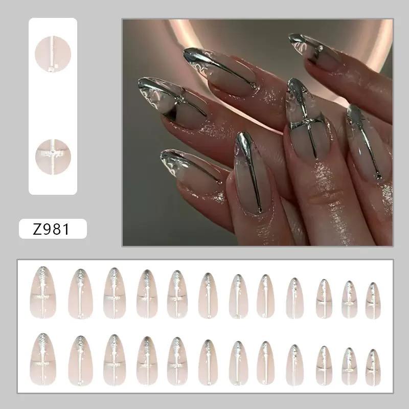 Z981 Dropshipping High Quality ABS Extra Short Transparent Stiletto French Tip Full Cover Press Nails Pre-designed Manicure Set Z981&20 g