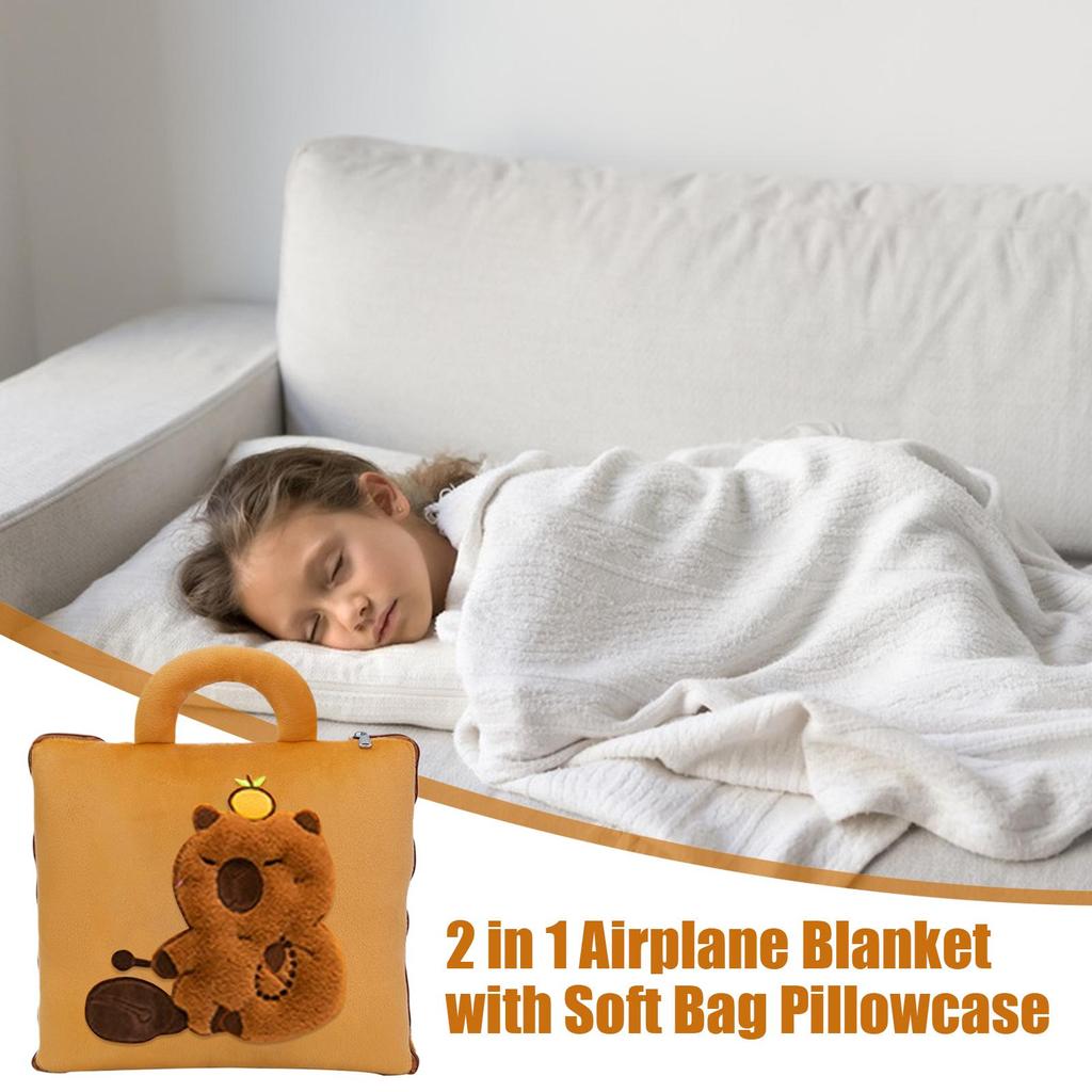 Travel Blanket And Pillow 2 In 1 Capybara Blanket For Airplane Travel Sleeping Mat Back Cushion Compact For Kids Adults Office
