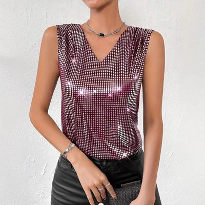 Women's Summer V-neck Vest Sleeveless Thin Plaid Top