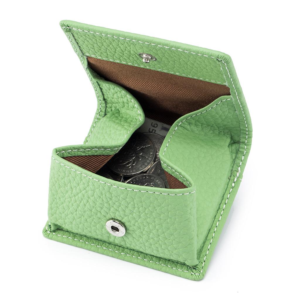 Kompaktes Damen-Münzfach aus echtem Leder - Mini-Geldbörse aus japanischem Rindsleder mit Druckknopfverschluss