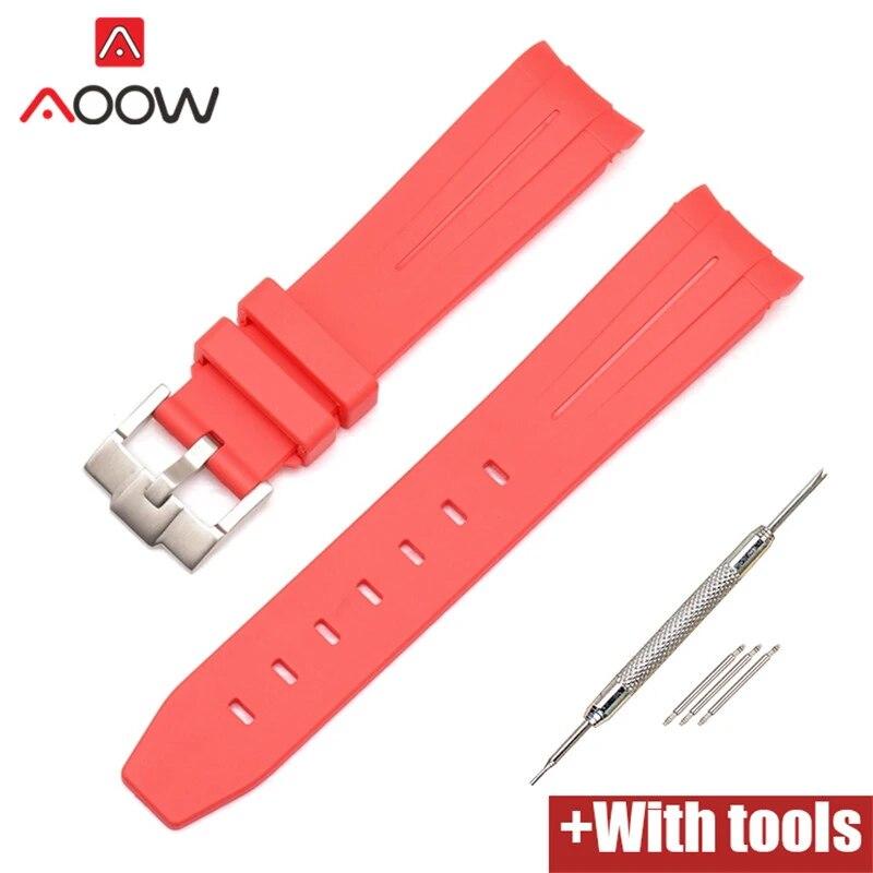 20/21/22mm Curved End Rubber Strap for Rolex Stainless Steel Buckle Men Women Sport Waterproof TPU Replacement Bracelet Band