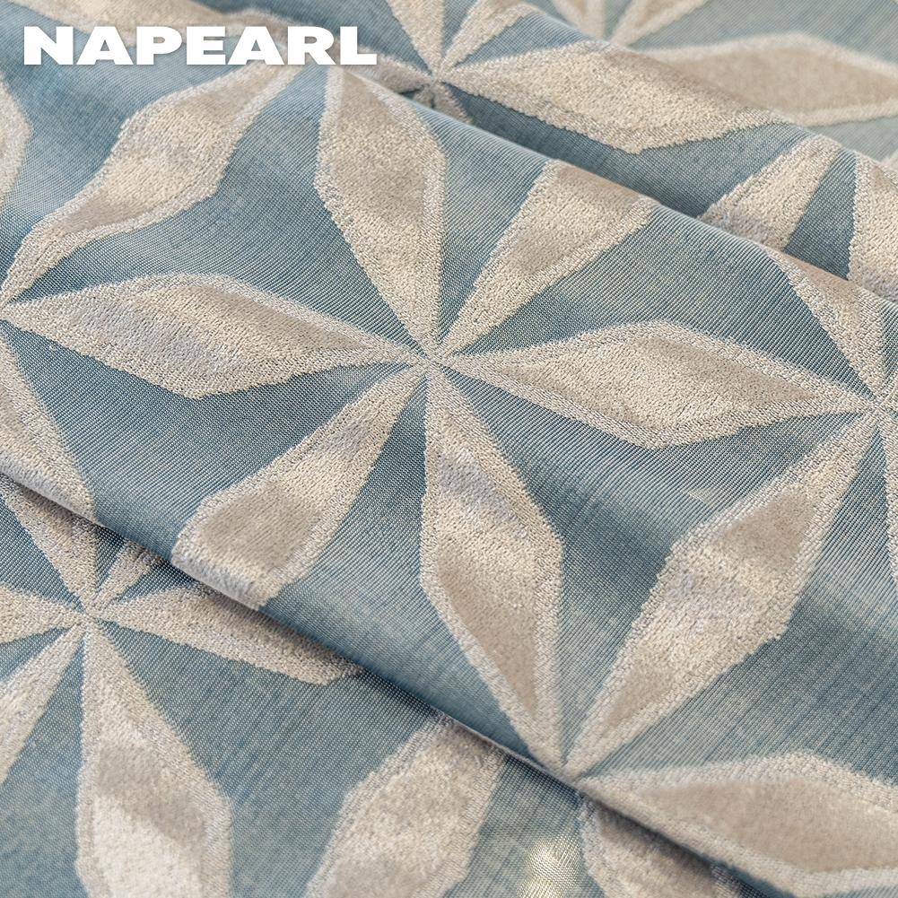 1 stk NAPEARL Europeisk Stil Moderne Blå Hul Jacquard Komfortable Gardiner for Stue Soverom Hjemmedekor