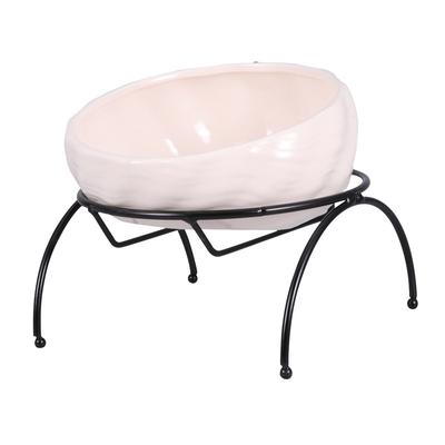 1Set Pet Ceramic Bowl Dog Cat Food Feeder Iron Frame Rack Stable Non-Slip Elevated Water Feeding Bowl Pale Pink Comfortable Neck